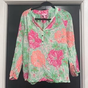 Lilly Pulitzer Pink and Green Floral Blouse